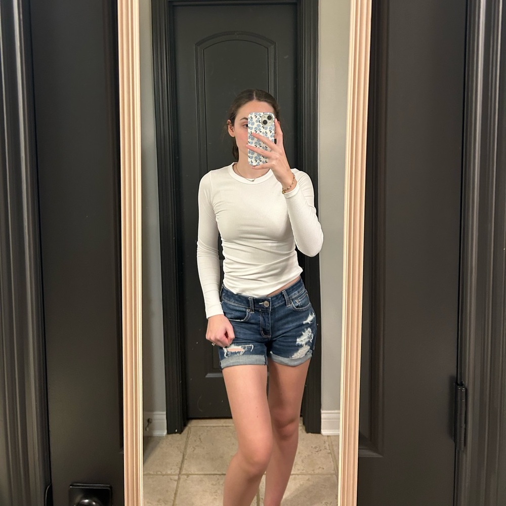 American Eagle Outfitters Dark Blue Distressed Jean Shorts